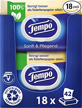 Tempo Toilettenpapier feucht Tempo Sanft Pflegend 18er Pack (18x 42 Blatt) ab 20,90 € inkl. Prime-Versand