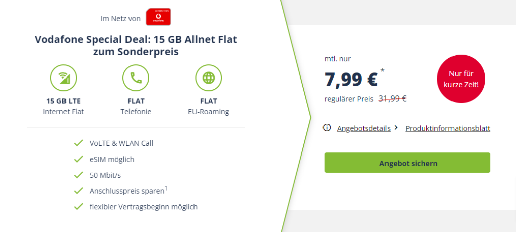 Vodafone Special Deal Gb Allnet Flat Zum Sonderpreis