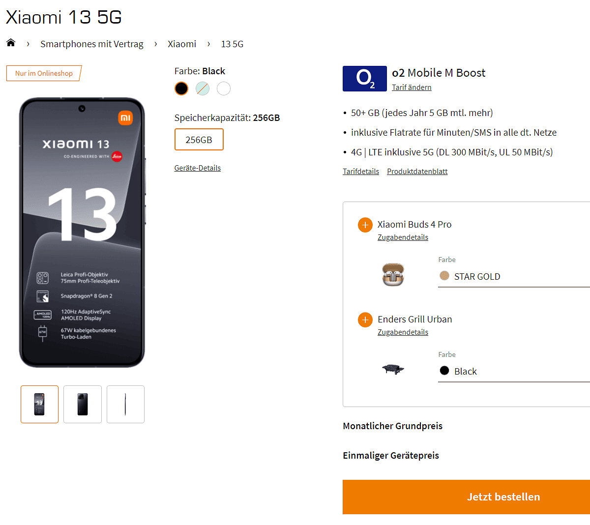 Saturn Tarifwelt: Xiaomi 13 5G + Xiaomi Buds 4 Pro + Enders Grill Urban + o2 Mobile M Boost 50+ GB für 37,99 € / Monat + 73,94 € einmalig