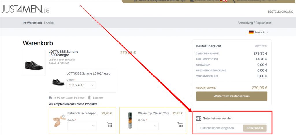 justmen Rabattcode einlösen