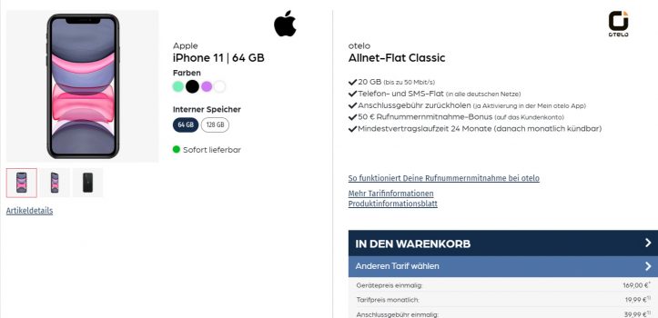 Apple iPhone + otelo Allnet Flat Classic mit GB