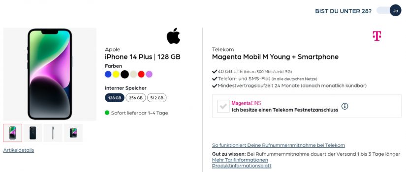 Apple iPhone Plus + Telekom Magenta M Young GB G