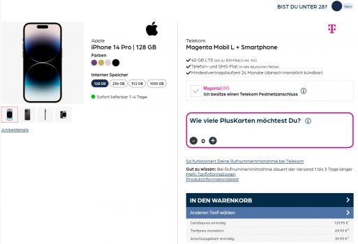 Apple iPhone Pro + Magenta Mobil L GB