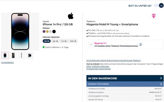 Apple iPhone Pro + Magenta Mobil M Young GB