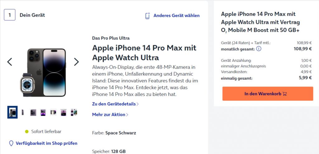 Apple Iphone 14 Pro Max +Apple Watch Ultra Mit O2 Mobile M Boost 50+ Gb