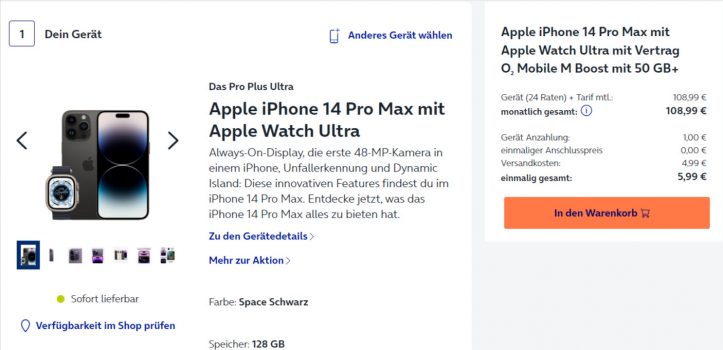 Apple iPhone Pro Max +Apple Watch Ultra mit O Mobile M Boost + GB