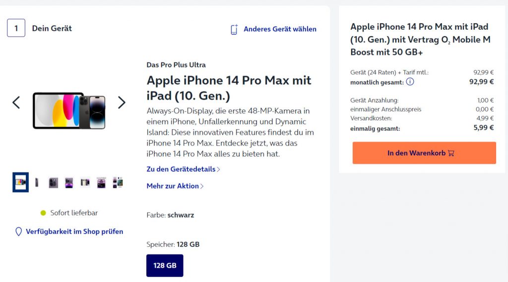 Apple Iphone 14 Pro Max + Ipad 10. Gen Wifi Mit O2 Mobile M Boost 50+ Gb