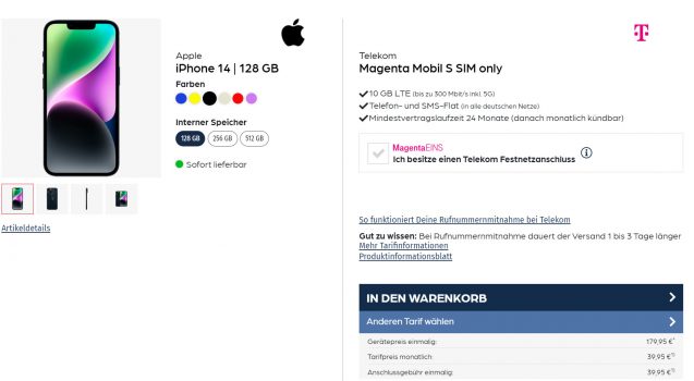 Apple iPhone + Telekom Magenta Mobil S mit GB