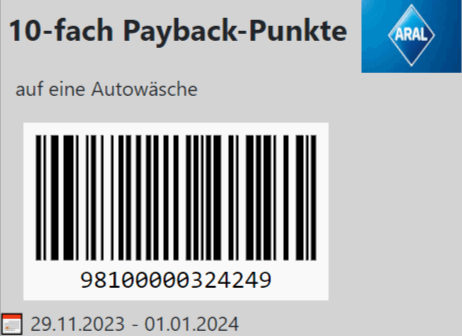 Aral 10-Fach Payback-Punkte Aufeine Autowäsche