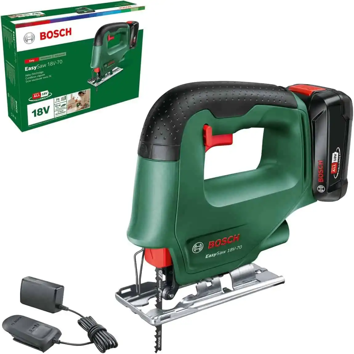 Bosch Akku Stichsäge EasySaw 18V-70 (2,0 Ah Akku, 18 Volt System, mit 1 Stichsägeblatt, Ladegerät AL 18V-20, im Karton) für 78,95 € inkl. Versand (statt 94,90 €)