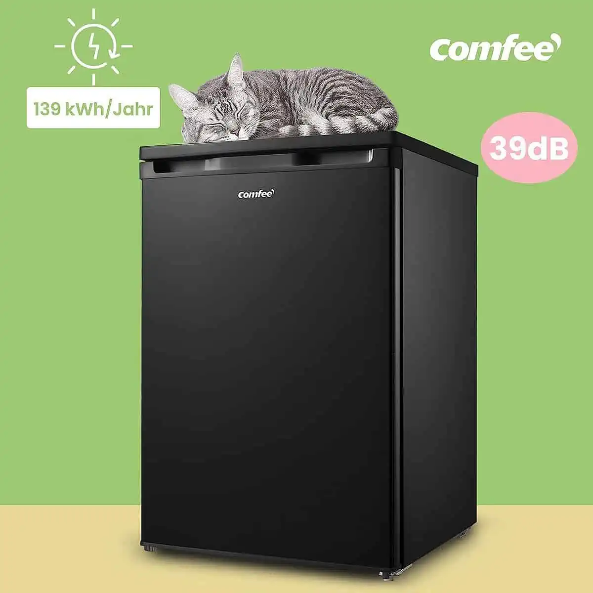 Comfee RCD141DK2 Kühlschrank mit Gefrierfach (98L Tischkühlschrank/Obst- und Gemüsefach/Temperaturregelung/LED Beleuchtung/39 dB/139 kWh) für 186,10 € inkl. Versand (statt 229,00 €)