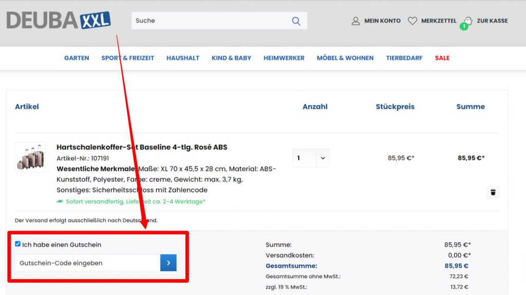 DeubaXXL Rabattcode einlösen