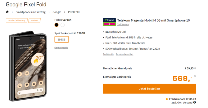 Google Pixel Fold + Google Pixel Watch + Telekom Magenta Mobil G mit GB