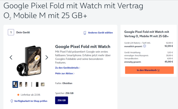 Google Pixel Fold + Google Watch mit O Mobile M Boost + GB