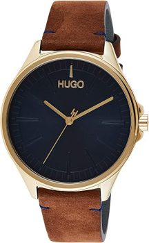 HUGO Analog Quarzuhr für Herren mit Braunes Lederarmband ()