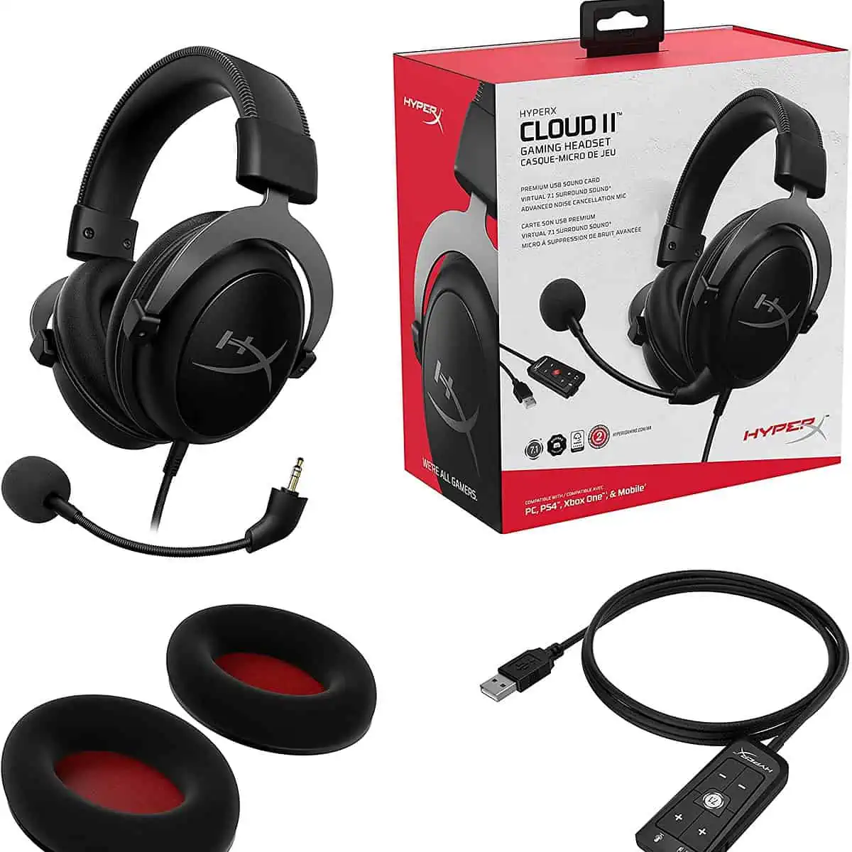 HyperX Cloud II –Gaming Headset (kabelgebunden, inklusive virtuellem 7.1 Surround Sound und USB-Audiosteuerungsbox) für 49,99 € inkl. Versand (statt 68,01 €)