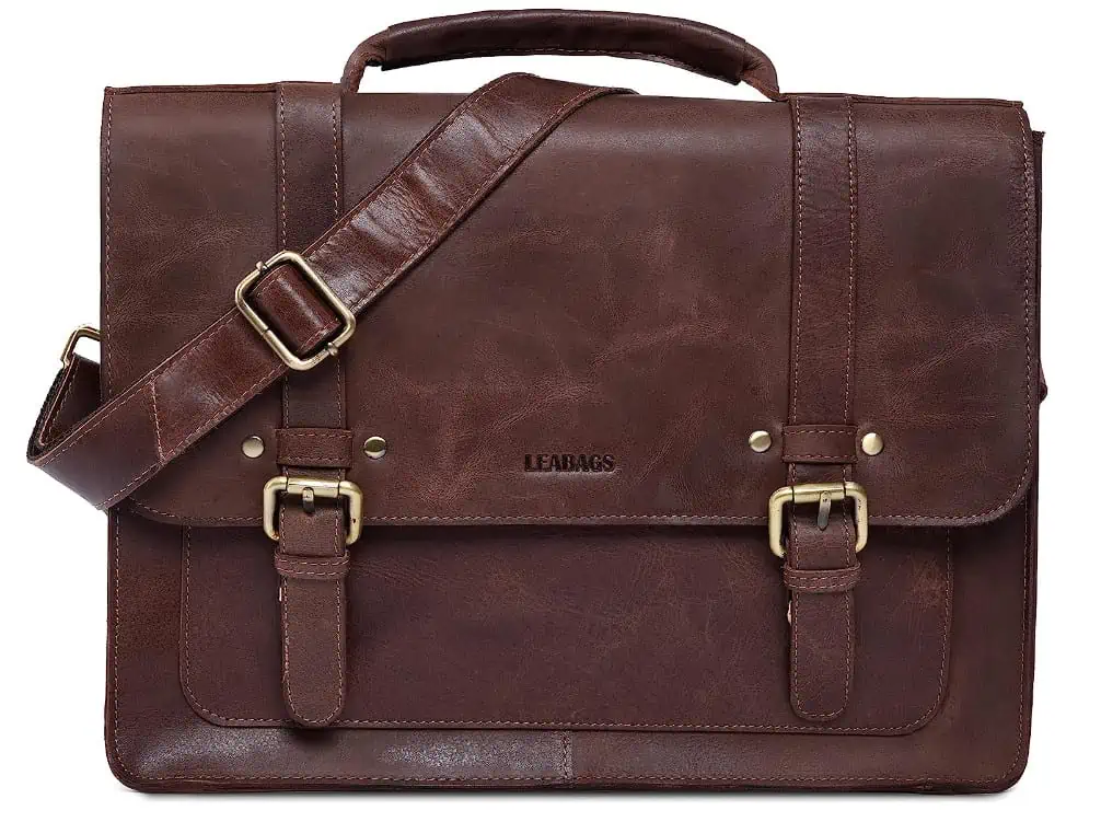 LEABAGS Leder Aktentasche Herren & Damen I Echtleder Laptoptasche bis 14 Zoll Vintage Cognac für 35,08 € inkl. Prime-Versand (statt 70,00 €)