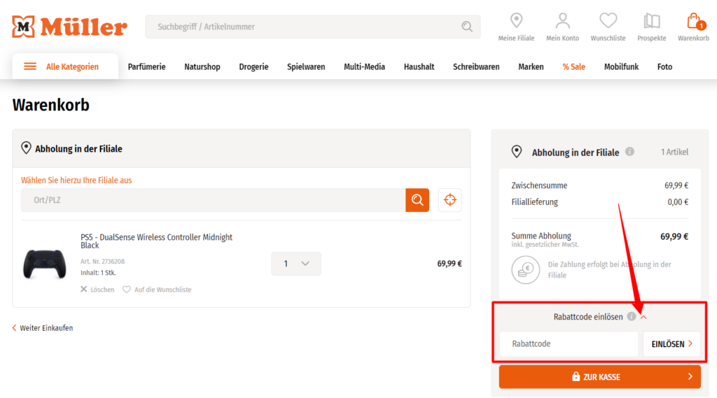 Müller Rabattcode einlösen
