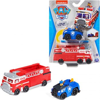 PAW PATROL True Metal Team Fahrzeuge er Set mit Feuerwehrwagen und Chase im Polizeiauto