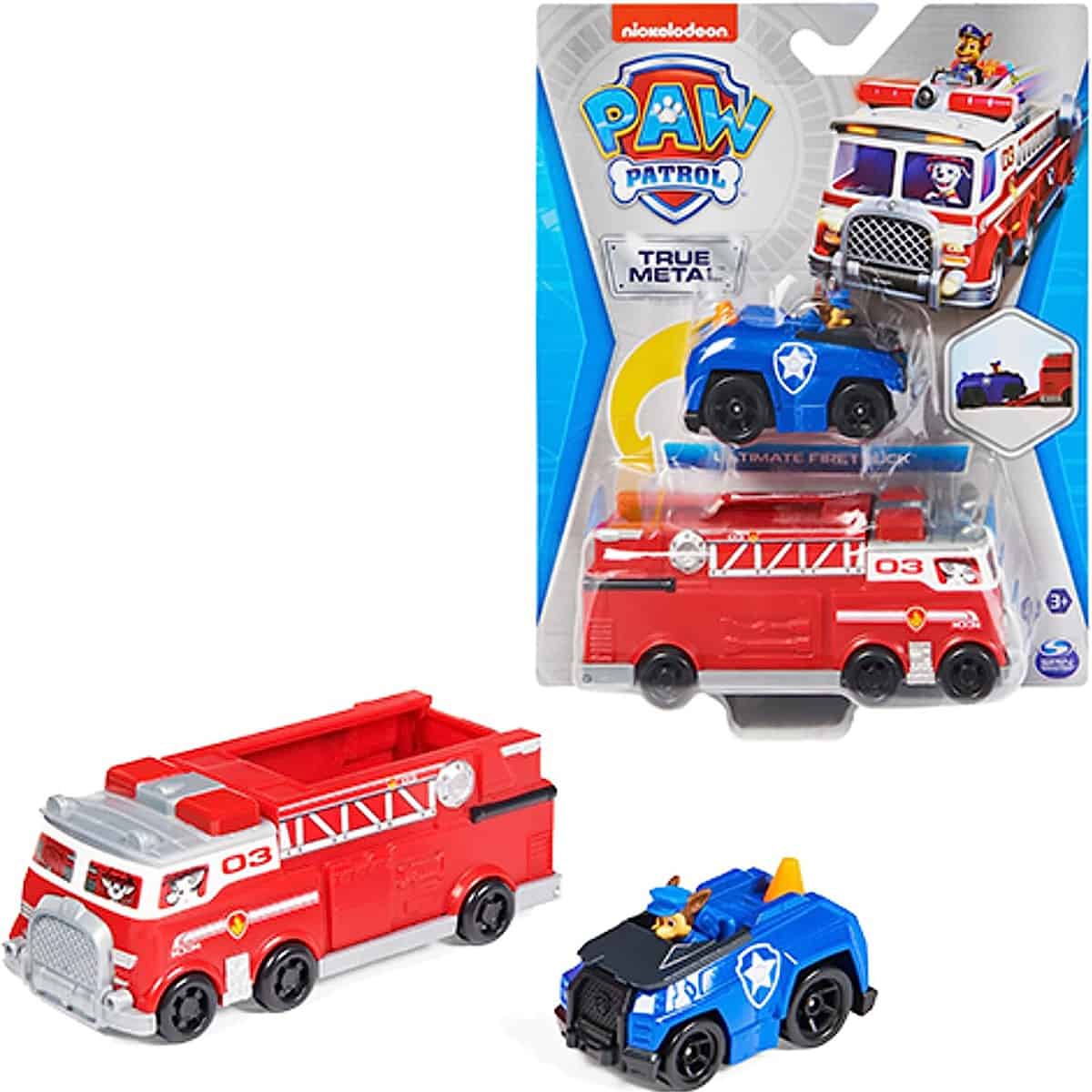 Paw Patrol True Metal Team Fahrzeuge Er Set Mit Feuerwehrwagen Und Chase Im Polizeiauto