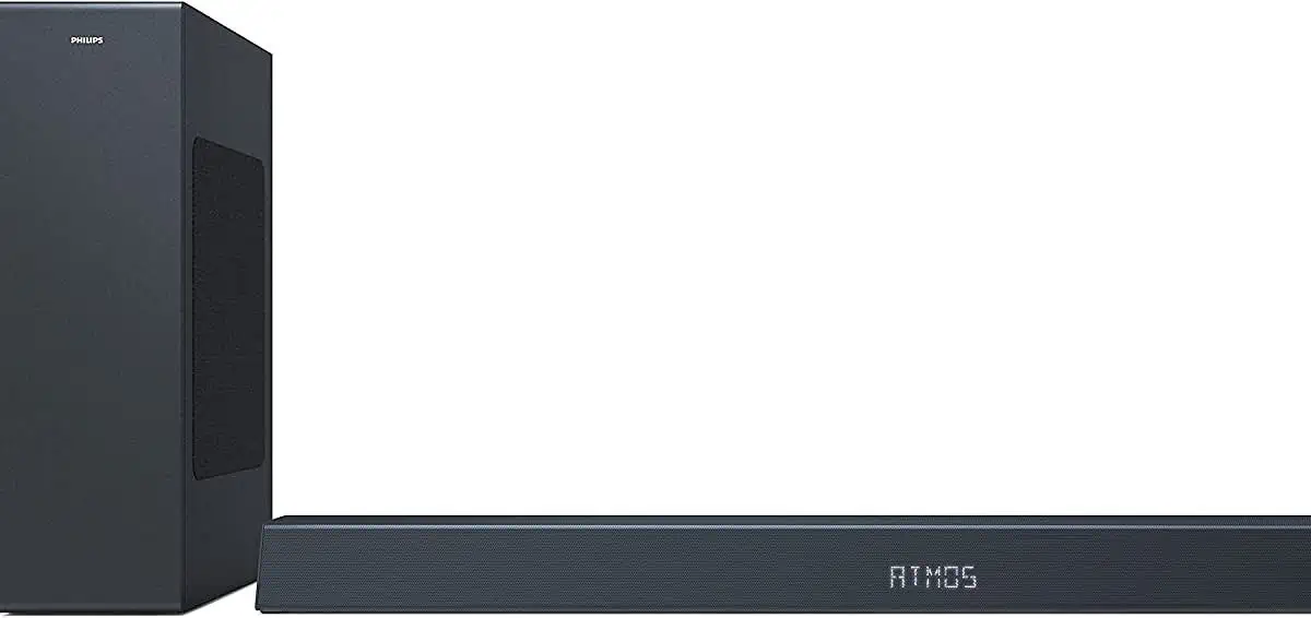 PHILIPS B8405/10 Soundbar mit Subwoofer kabellos (2.1 Kanäle, Bluetooth, 240 W, Dolby Atmos, HDMI eARC, DTS Play-Fi Kompatibel, Verbindung Sprachassistenten, Flaches Profil) für 199,00 € inkl. Versand (statt 251,95 €)