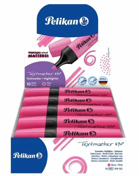 Pelikan 814102 Textmarker 490, Leuchtrosa, 10 Stück in Faltschachtel (0,38 €/Stück) ab 3,78 € inkl. Prime-Versand (statt 4,95 €)