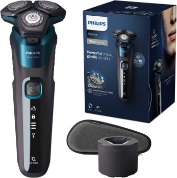 Philips S Herrenrasierer Elektrischer Nass und Trockenrasierer mit SkinIQ Technologie inkl. Reinigungsstation & Reiseetui