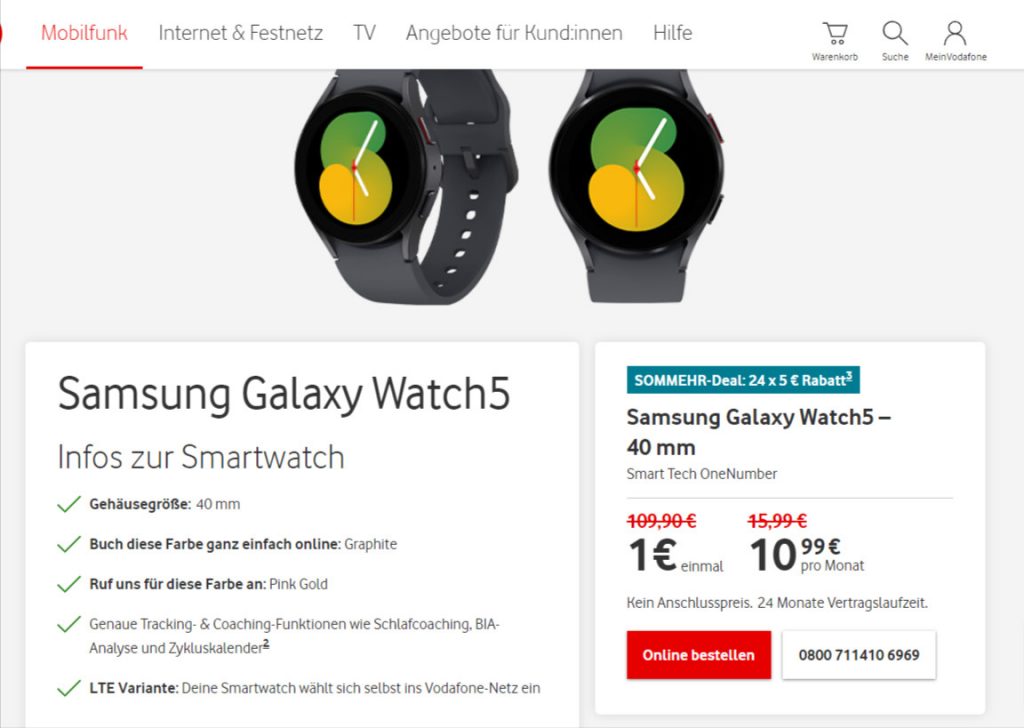 Samsung Galaxy Watch 5 + Vodafone One Number