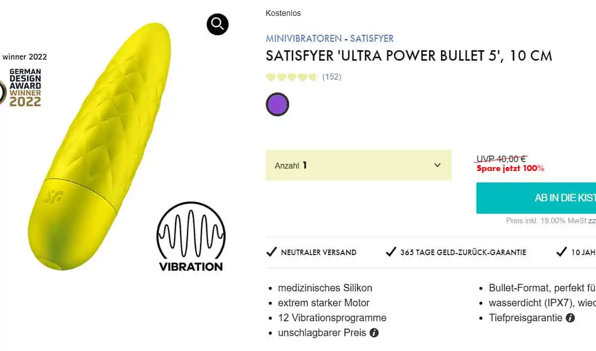 EIS DE: Satisfyer Ultra Power Bullet 5 Minivibrator & 6 Gratisartikel für 0 € (MBW 29,95 €) 🍨