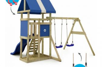 Wickey Spielturm DinkyHouse mit Schaukel Rutsche Baumhaus mit Sandkasten Kletterleiter Spiel Zubehör – blau