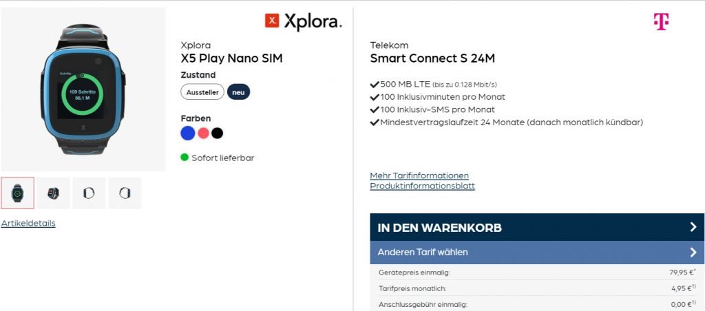 Xplora X5 Nano Sim Kinder Smartwatch + Telekom Smart Connect S 500 Mb Lte