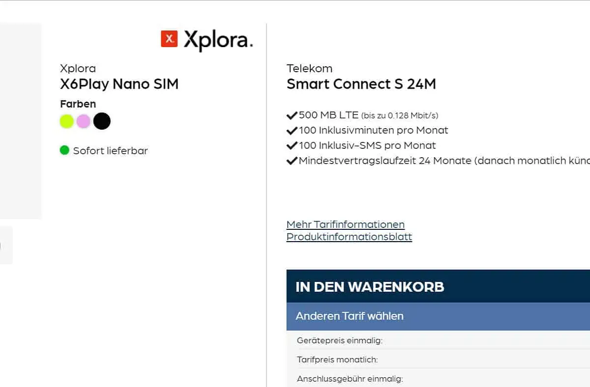 starmobile: XPlora X6Play Nano SIM Kinder Smartwatch + Telekom Smart Connect S 500 MB LTE für 4,95 € / Monat + 99,95 € einmalig