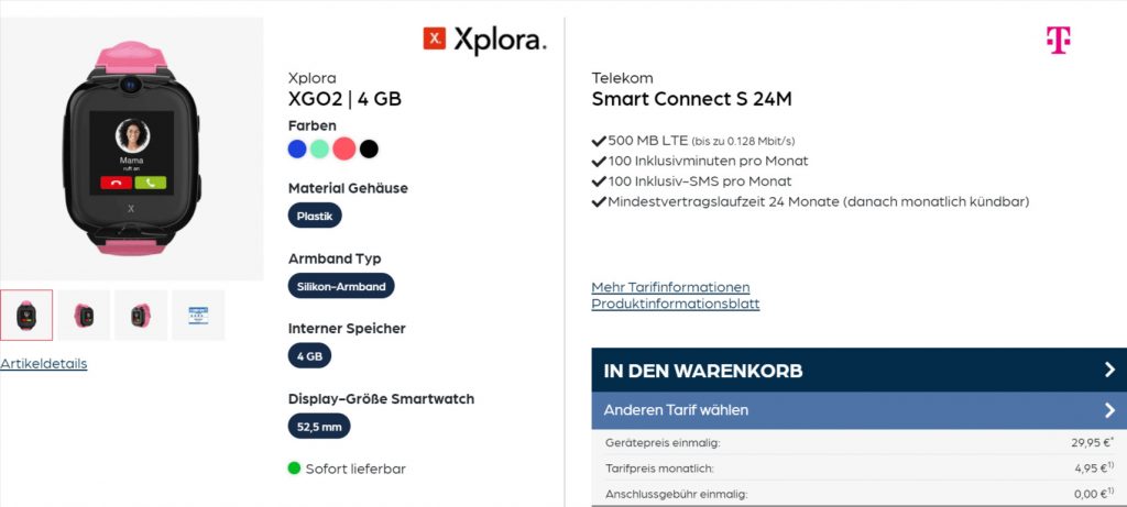 Xplora Xgo2 Kinder Smartwatch + Telekom Smart Connect S 500 Mb Lte