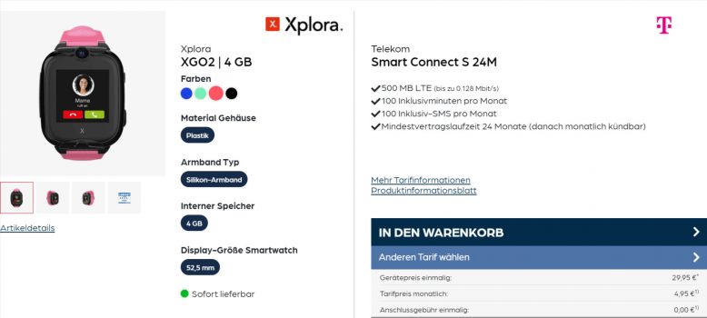 XPlora XGO Kinder Smartwatch + Telekom Smart Connect S MB LTE