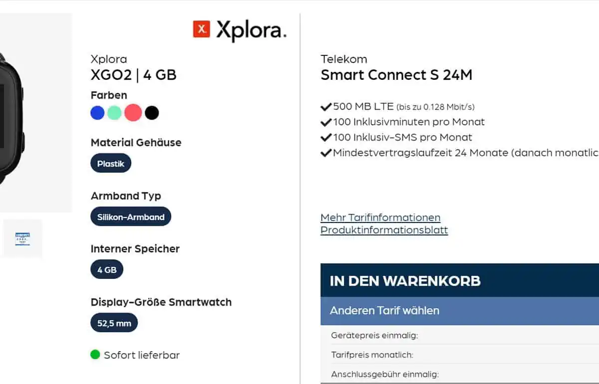 starmobile: XPlora XGO2 Kinder Smartwatch + Telekom Smart Connect S 500 MB LTE für 4,95 € / Monat + 29,95 € einmalig