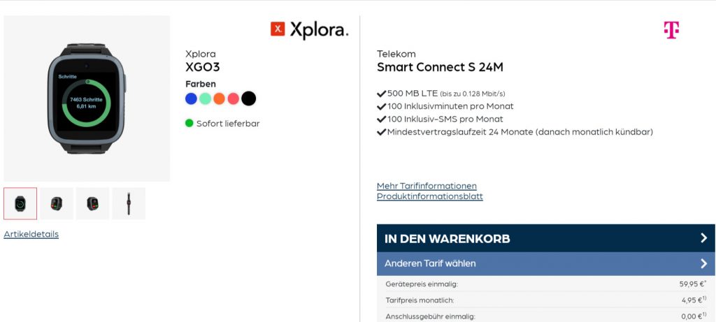  Xplora Xgo3 Kinder Smartwatch + Telekom Smart Connect S 500 Mb Lte