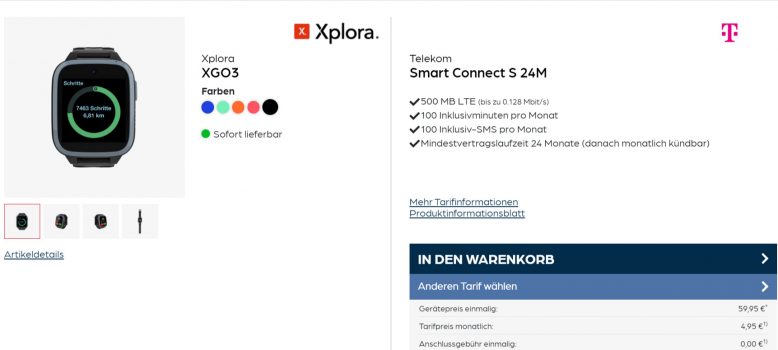 XPlora XGO Kinder Smartwatch + Telekom Smart Connect S MB LTE