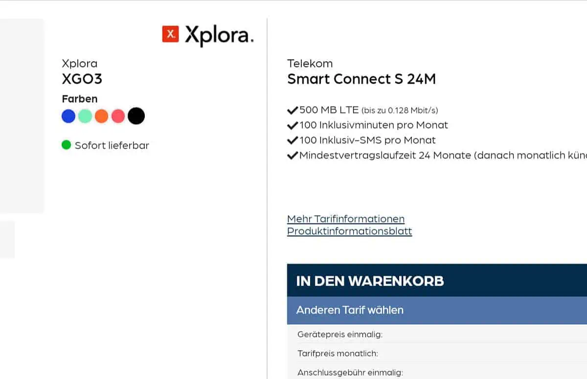 starmobile: XPlora XGO3 Kinder Smartwatch + Telekom Smart Connect S 500 MB LTE für 4,95 € / Monat + 59,95 € einmalig