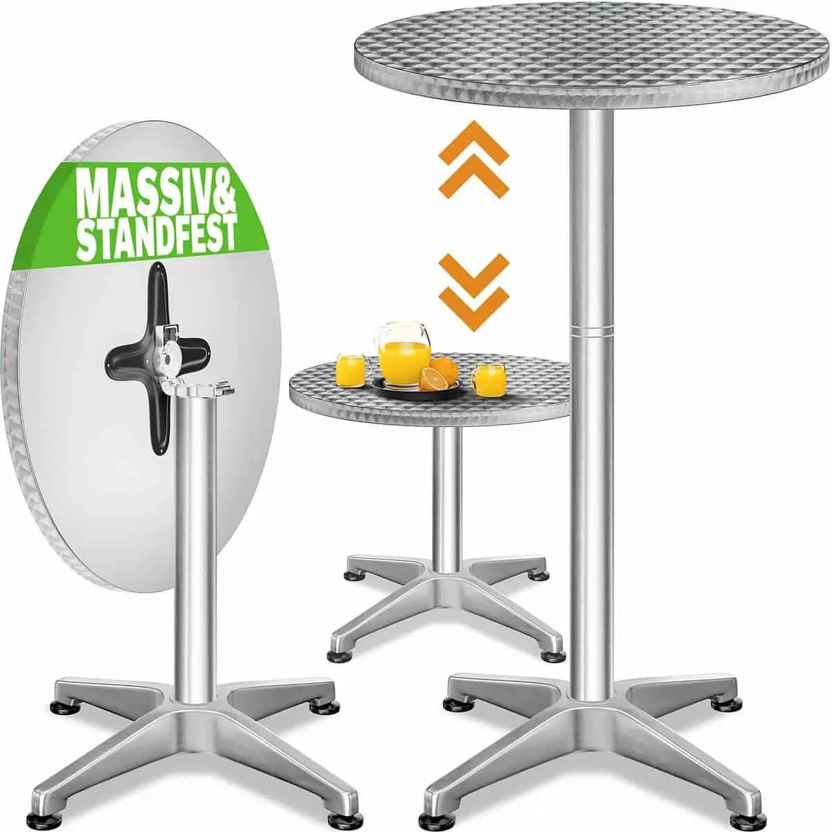 casario Stehtisch Silber Edelstahl/Alu Ø60cm klappbar, höhenverstellbar für 42,95 € inkl. Versand