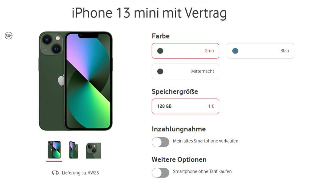 Iphone 13 Mini + Vodafone Gigamobil S Mit Gigakombi 24 Gb