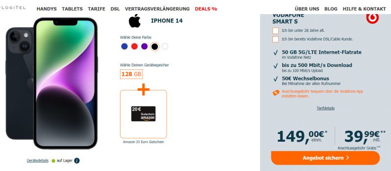 iPhone + € Amazon Gutschein + Vodafone Smart S GB G