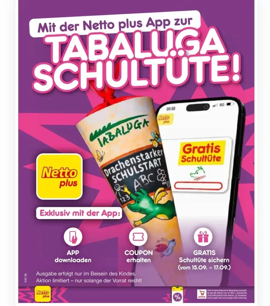 Gratis: TABALUGA Schultüte bei Netto für Erstklässler | Netto App