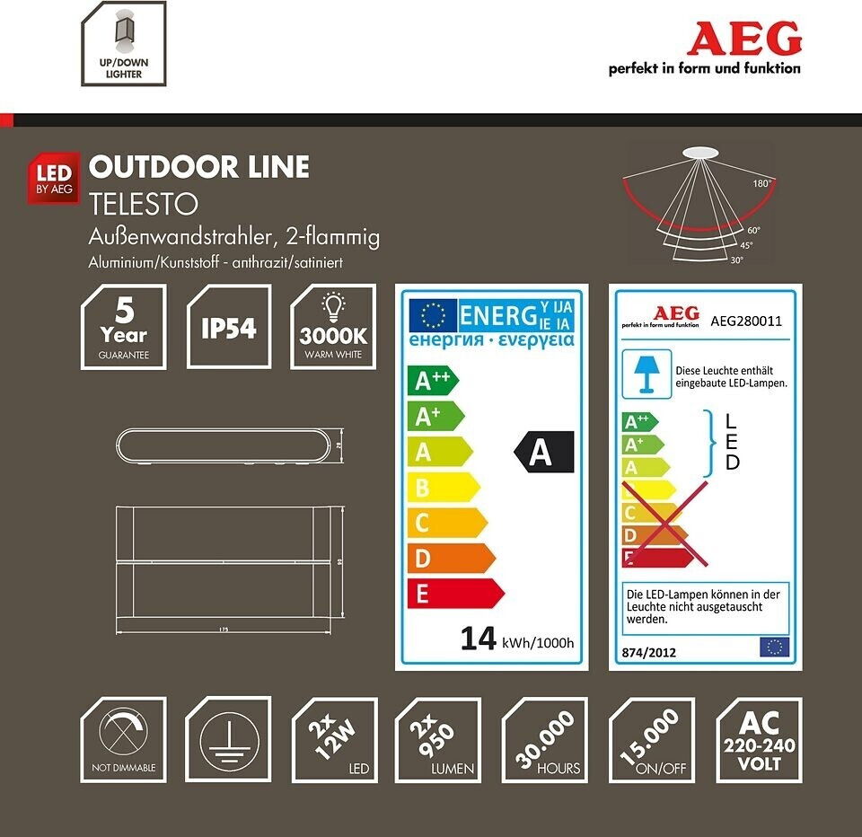 Aeg Telesto Led Außenleuchte ( Watt) Energieeffizienz