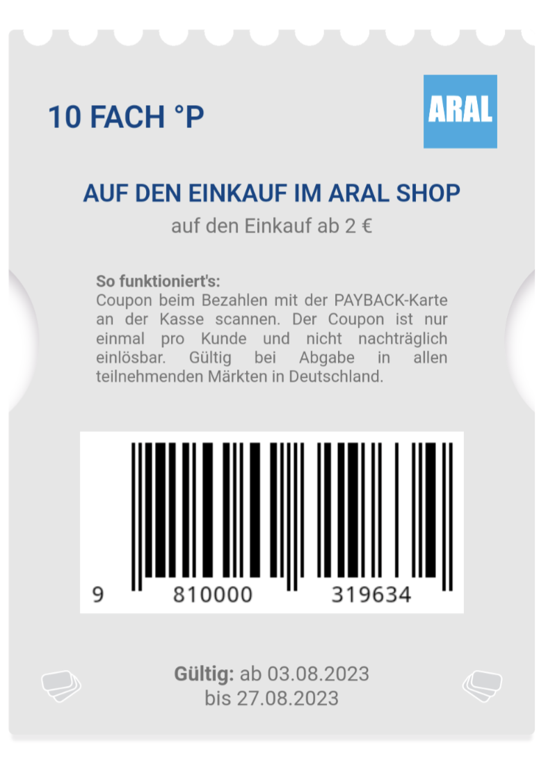 Aral 10-Fach Payback Punkte Auf Den Einkauf Im Aral Shop