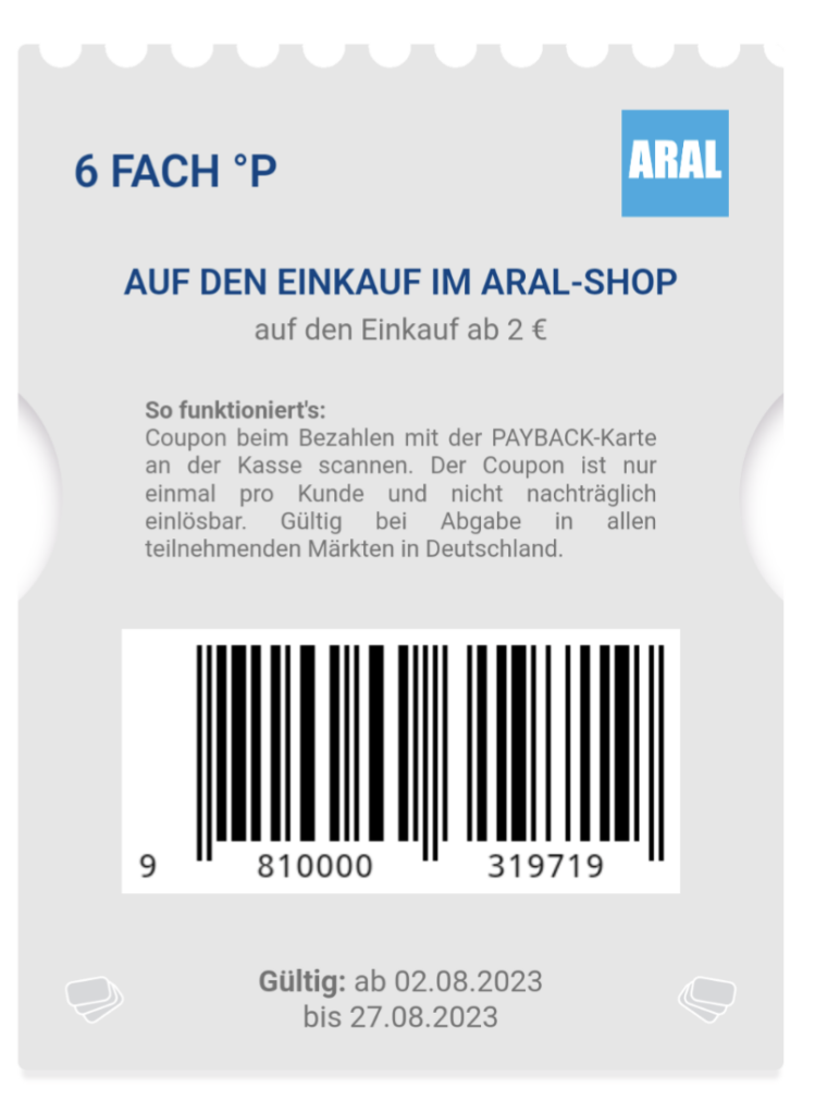 Aral 6-Fach Payback Punkte Auf Den Einkauf Im Aral Shop2