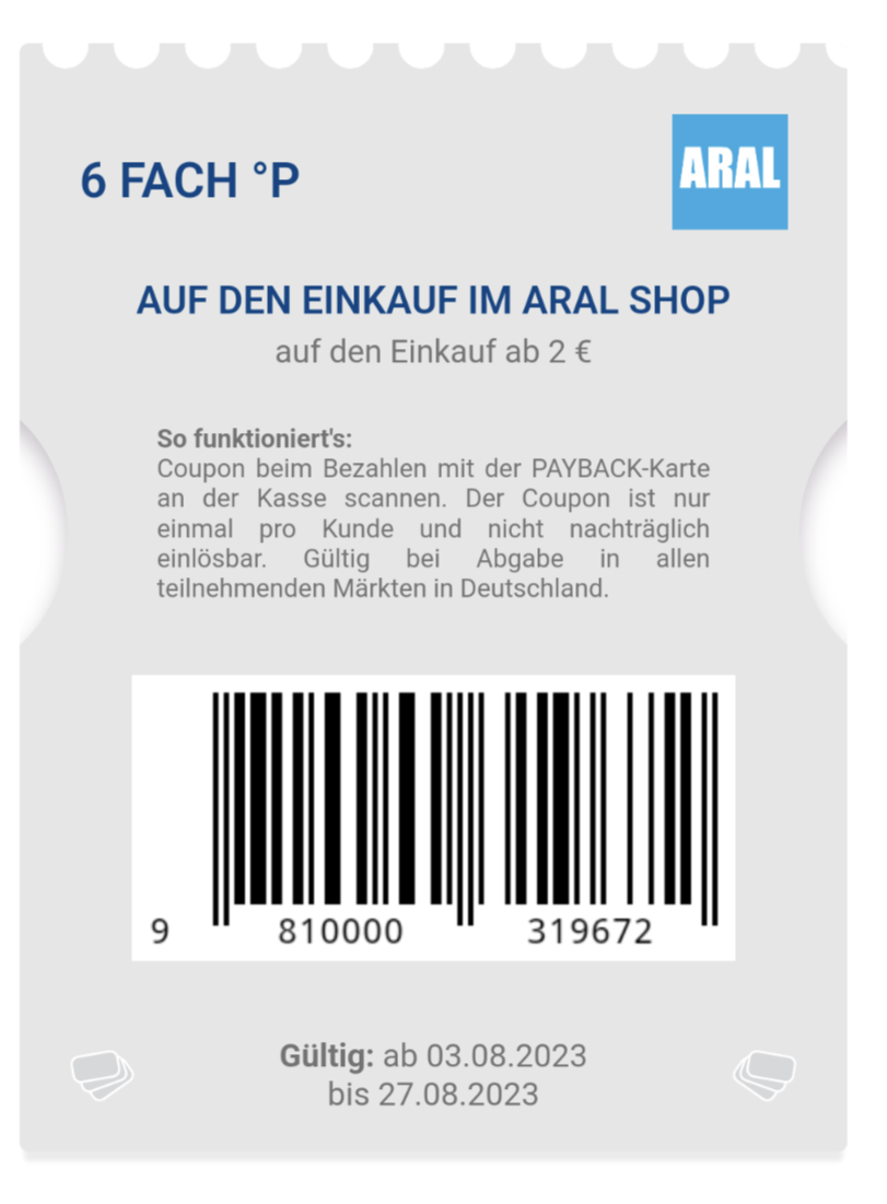 Aral 6-Fach Payback Punkte Auf Den Einkauf Im Aral Shop3