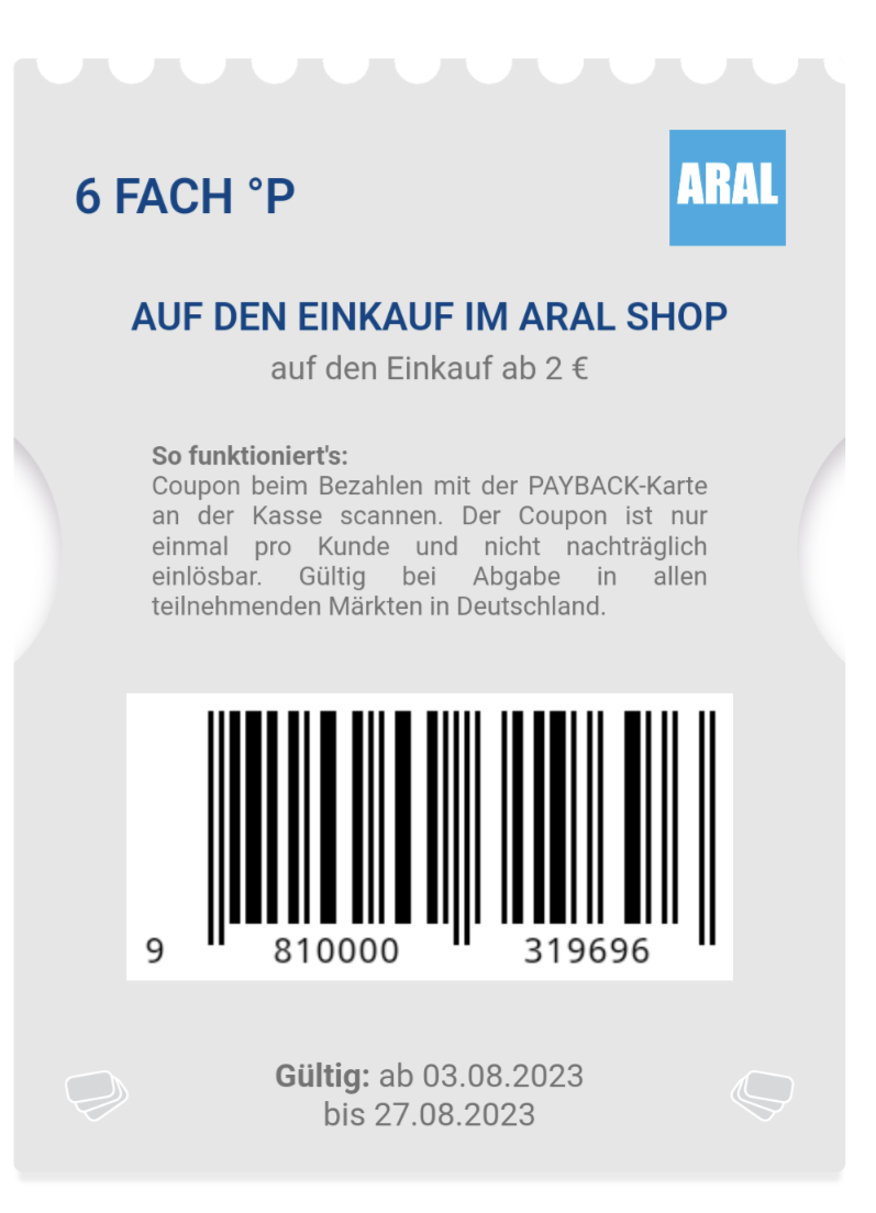 Aral 6-Fach Payback Punkte Auf Den Einkauf Im Aral Shop