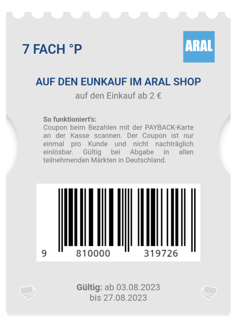 Aral 7-Fach Payback Punkte Auf Den Einkauf Im Aral Shop