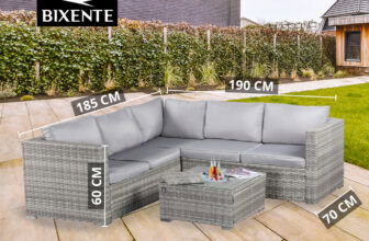 BIXENTE Polyrattan Garten Lounge Sitzer mit Tisch, Auflagen und Eisfach