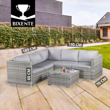 BIXENTE Polyrattan Garten Lounge Sitzer mit Tisch, Auflagen und Eisfach